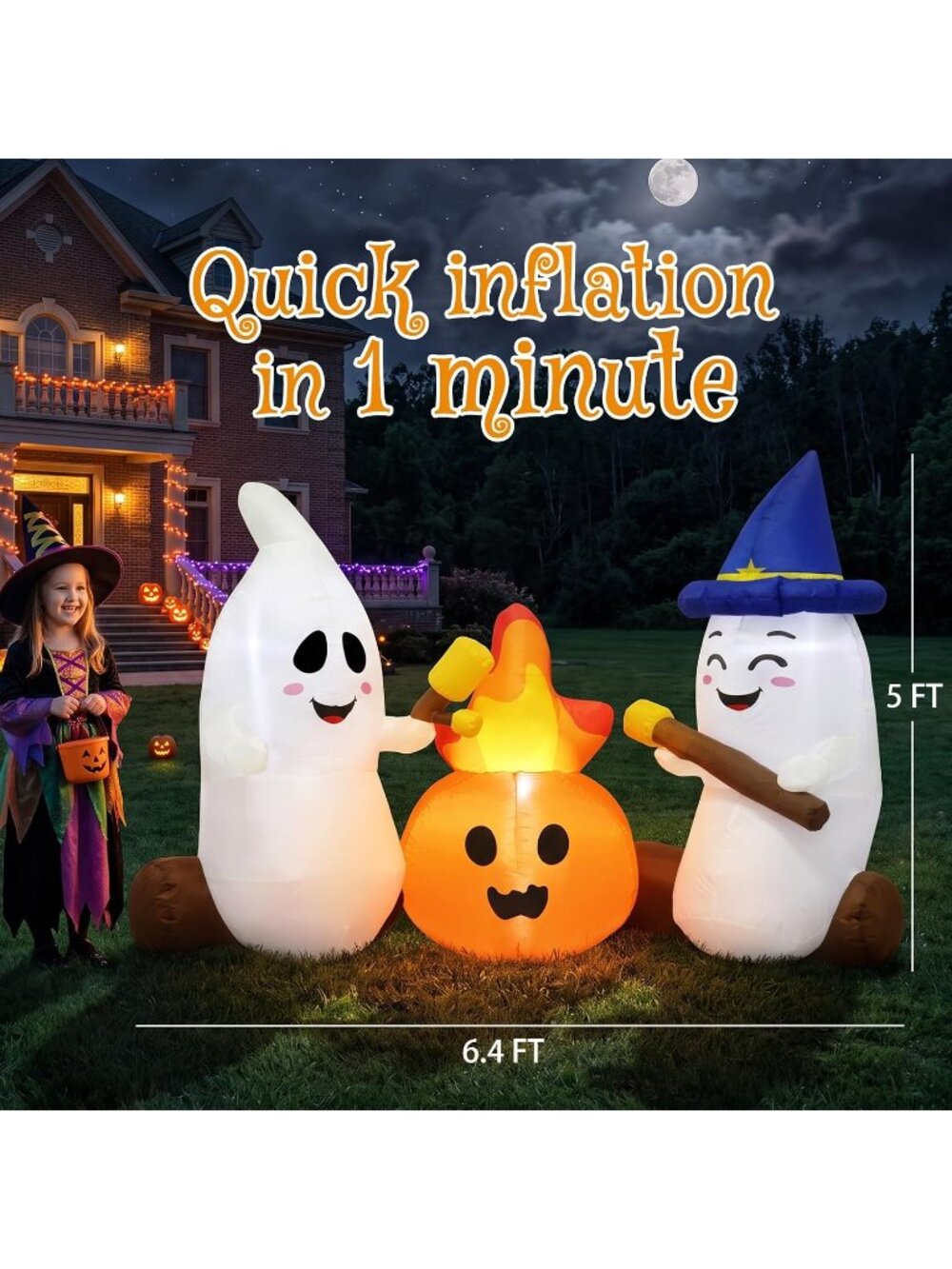 🎃6FT White Orange Halloween Inflatables Ghosts Outdoor Cute Yard Decorations - Picture 2 of 7